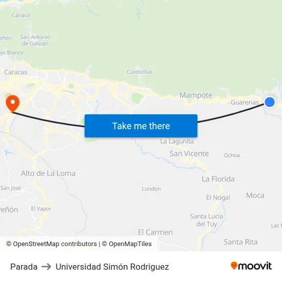 Parada to Universidad Simón Rodriguez map