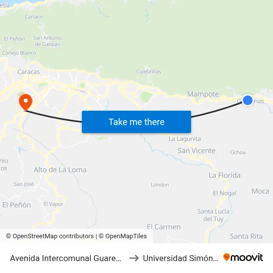 Avenida Intercomunal Guarenas - Guatire, 62 to Universidad Simón Rodriguez map