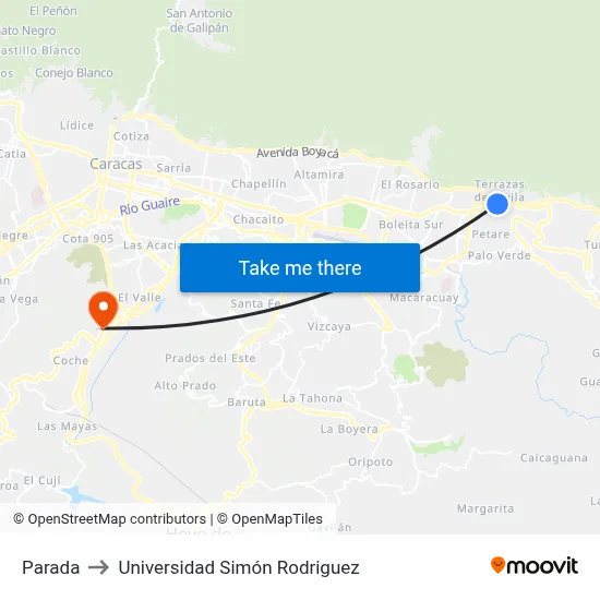 Parada to Universidad Simón Rodriguez map