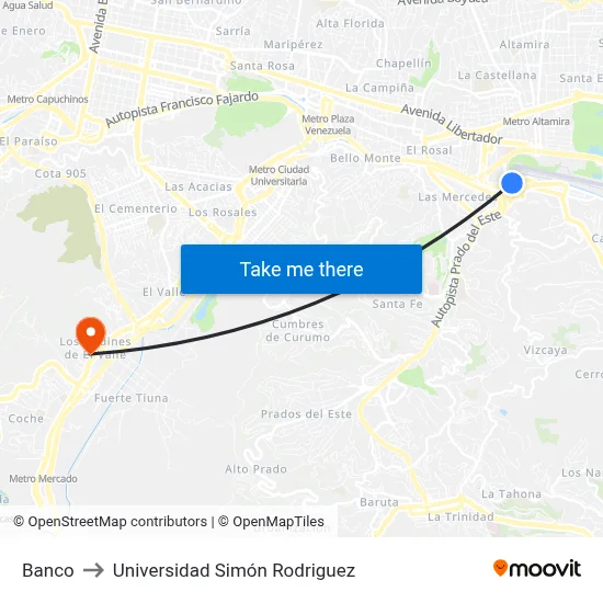 Banco to Universidad Simón Rodriguez map