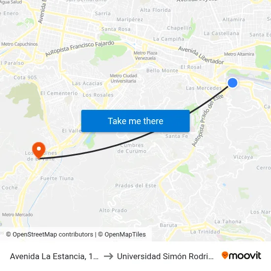 Avenida La Estancia, 1060 to Universidad Simón Rodriguez map