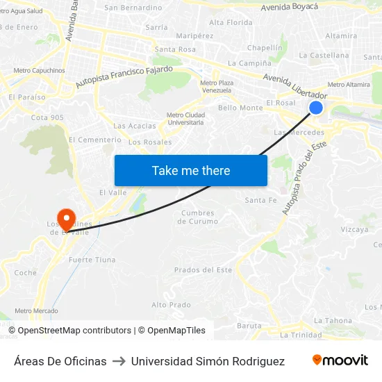 Áreas De Oficinas to Universidad Simón Rodriguez map