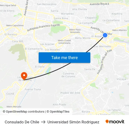 Consulado De Chile to Universidad Simón Rodriguez map