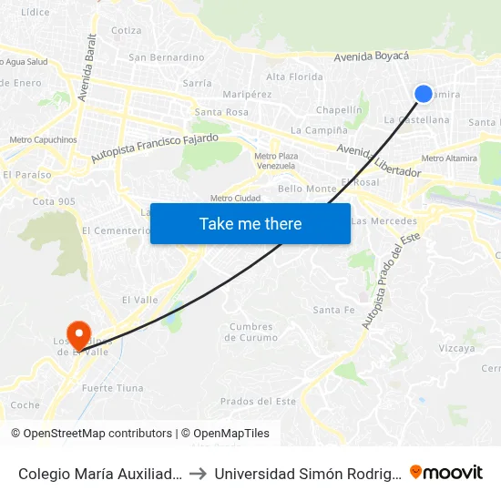 Colegio María Auxiliadora to Universidad Simón Rodriguez map