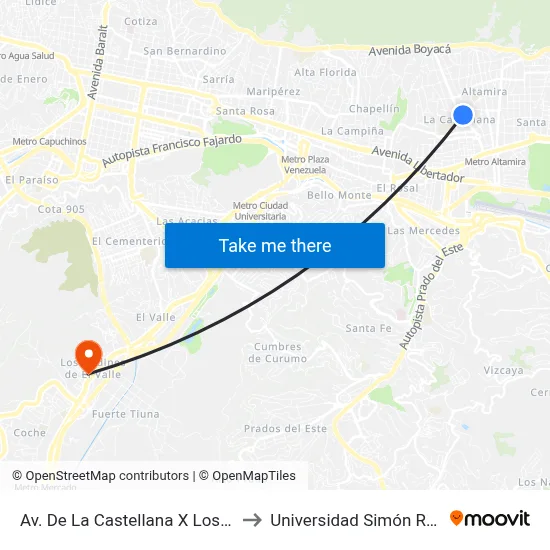 Av. De La Castellana X Los Granados to Universidad Simón Rodriguez map