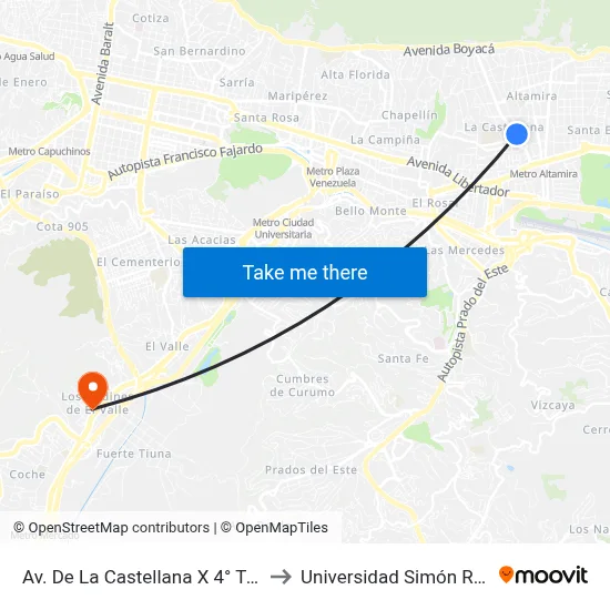 Av. De La Castellana X 4° Transversal to Universidad Simón Rodriguez map