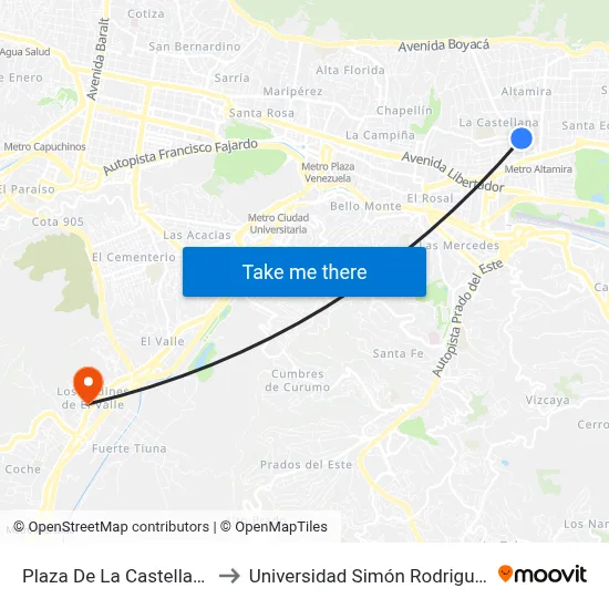 Plaza De La Castellana to Universidad Simón Rodriguez map