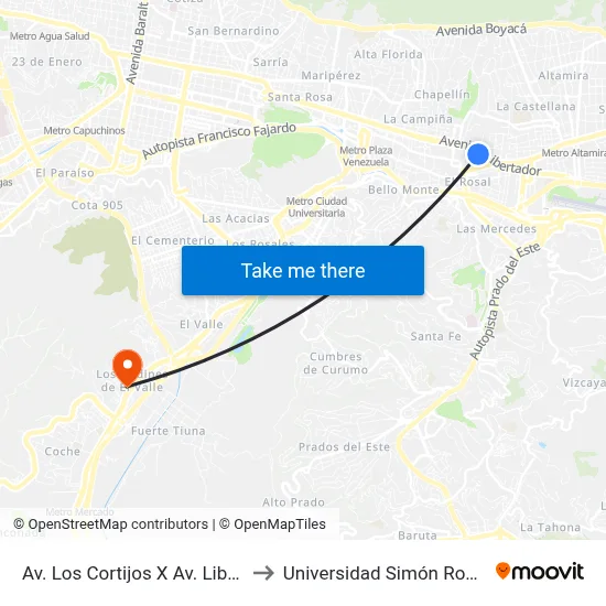 Av. Los Cortijos X Av. Libertador to Universidad Simón Rodriguez map