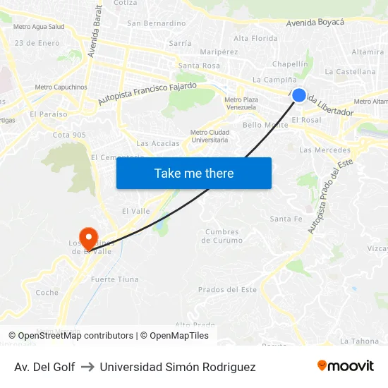 Av. Del Golf to Universidad Simón Rodriguez map