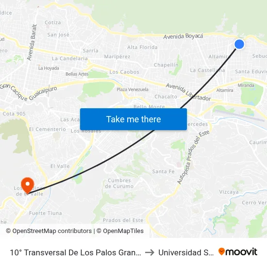 10° Transversal De Los Palos Grandes X 3° Av. De Los Palos Grandes to Universidad Simón Rodriguez map