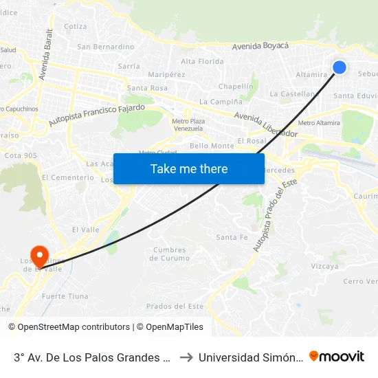 3° Av. De Los Palos Grandes X 8° Transversal to Universidad Simón Rodriguez map