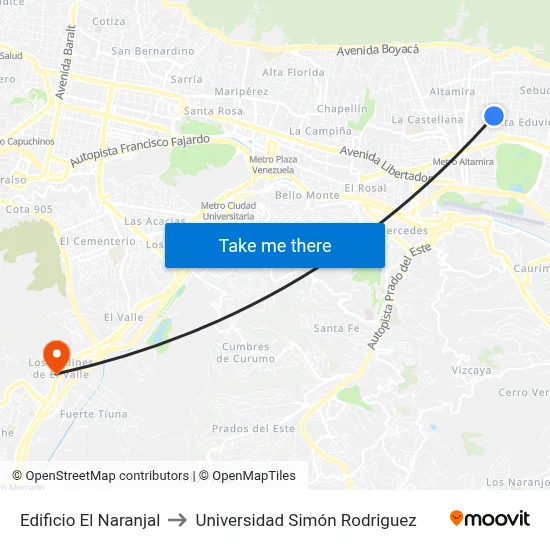 Edificio El Naranjal to Universidad Simón Rodriguez map