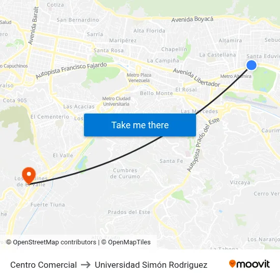 Centro Comercial to Universidad Simón Rodriguez map