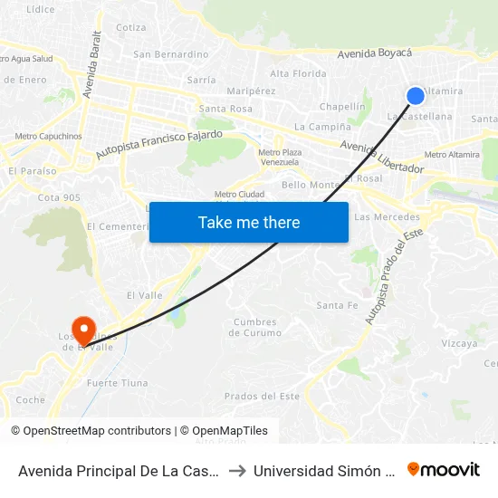 Avenida Principal De La Castellana, 1060 to Universidad Simón Rodriguez map