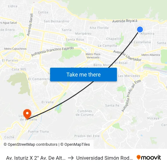 Av. Isturíz X 2° Av. De Altamira to Universidad Simón Rodriguez map