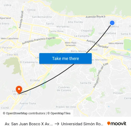 Av. San Juan Bosco X Av. Istúriz to Universidad Simón Rodriguez map