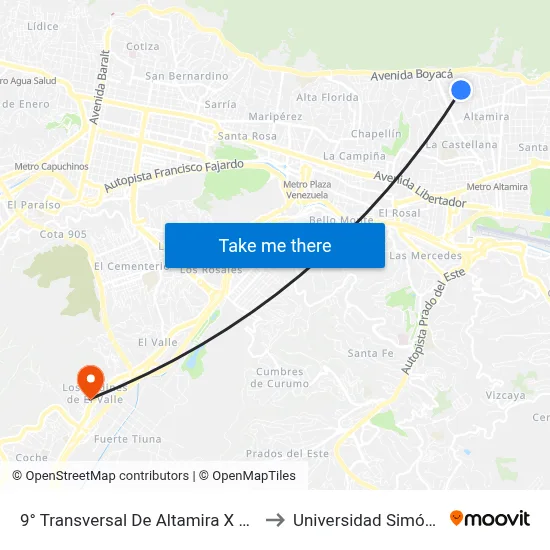 9° Transversal De Altamira X 2° Av. De Altamira to Universidad Simón Rodriguez map