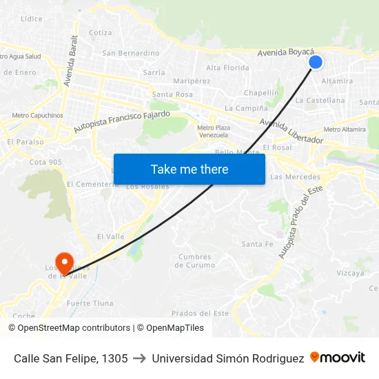 Calle San Felipe, 1305 to Universidad Simón Rodriguez map