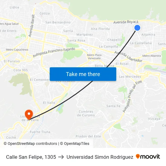 Calle San Felipe, 1305 to Universidad Simón Rodriguez map