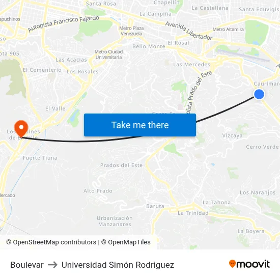 Boulevar to Universidad Simón Rodriguez map