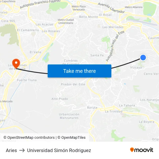 Aries to Universidad Simón Rodriguez map