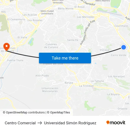 Centro Comercial to Universidad Simón Rodriguez map