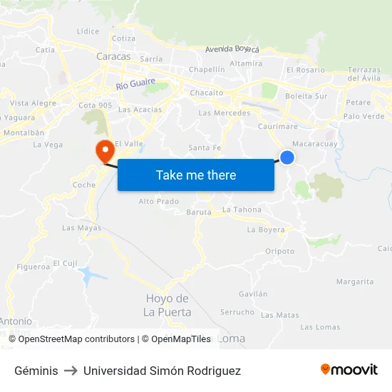 Géminis to Universidad Simón Rodriguez map