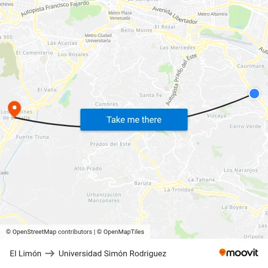 El Limón to Universidad Simón Rodriguez map