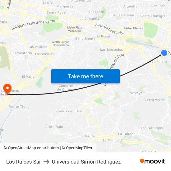 Los Ruices Sur to Universidad Simón Rodriguez map