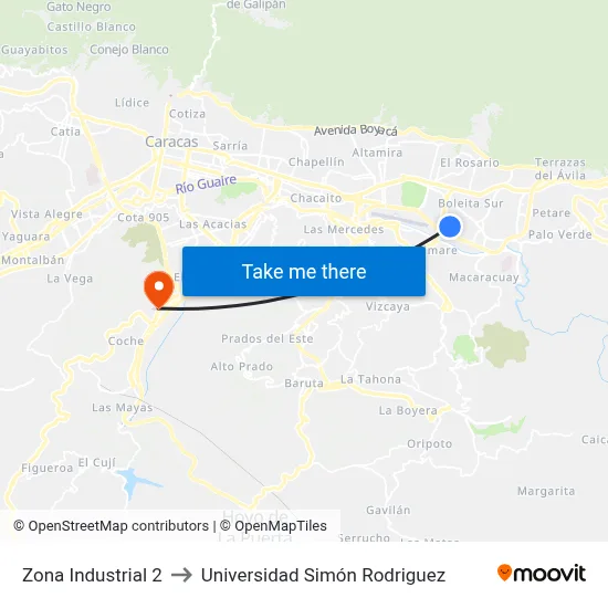 Zona Industrial 2 to Universidad Simón Rodriguez map