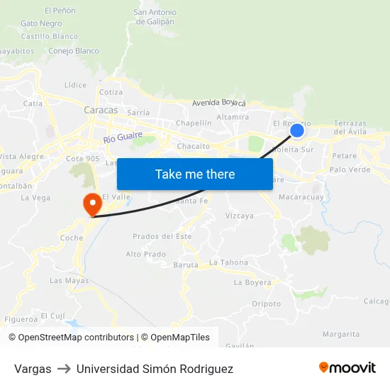 Vargas to Universidad Simón Rodriguez map