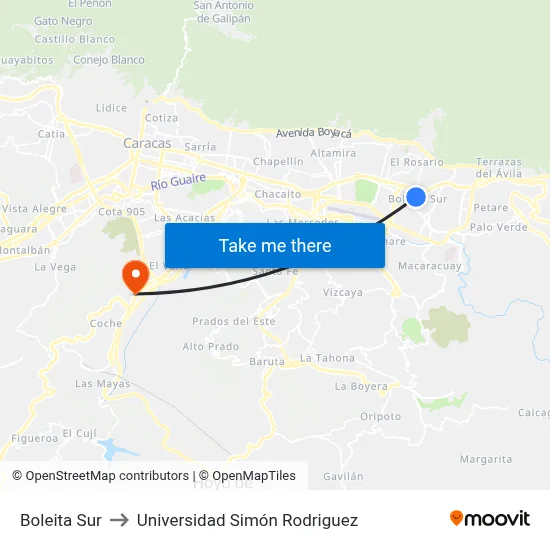 Boleita Sur to Universidad Simón Rodriguez map