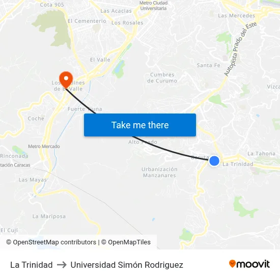 La Trinidad to Universidad Simón Rodriguez map
