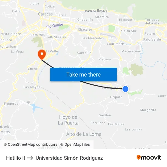 Hatillo II to Universidad Simón Rodriguez map