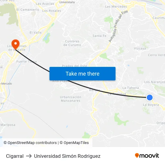 Cigarral to Universidad Simón Rodriguez map