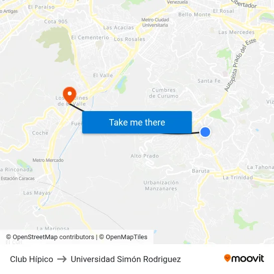 Club Hípico to Universidad Simón Rodriguez map