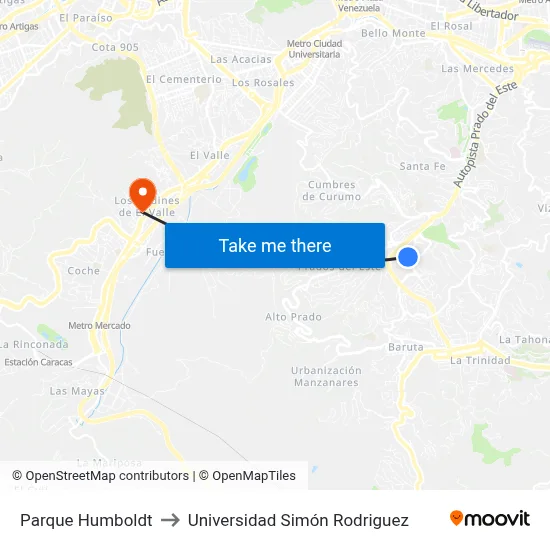 Parque Humboldt to Universidad Simón Rodriguez map