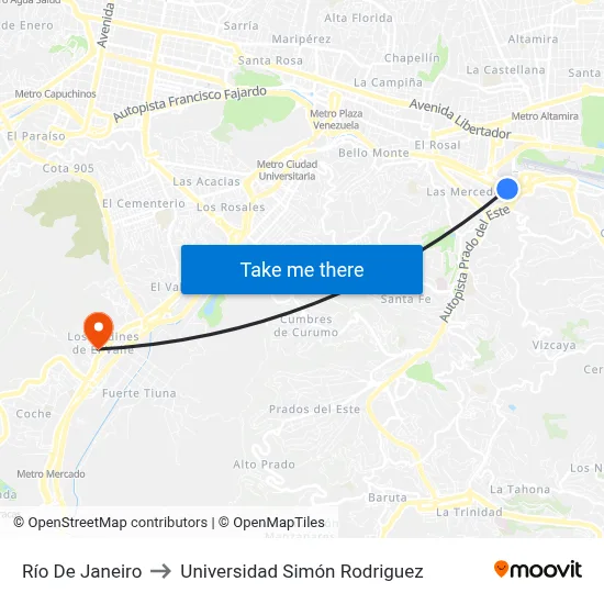 Río De Janeiro to Universidad Simón Rodriguez map