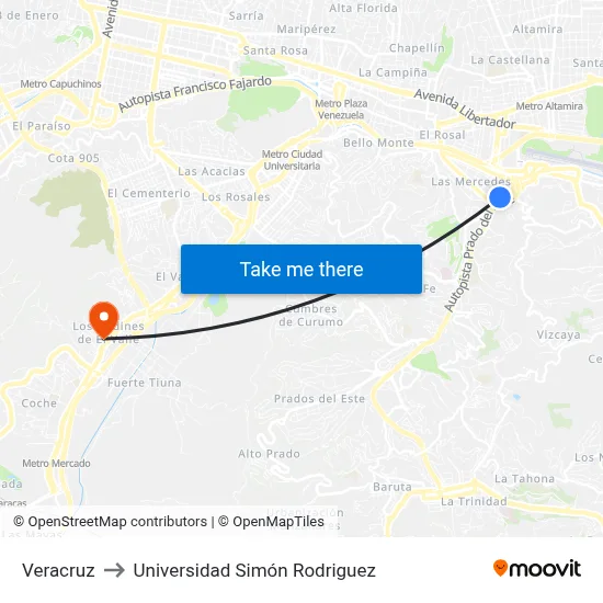 Veracruz to Universidad Simón Rodriguez map