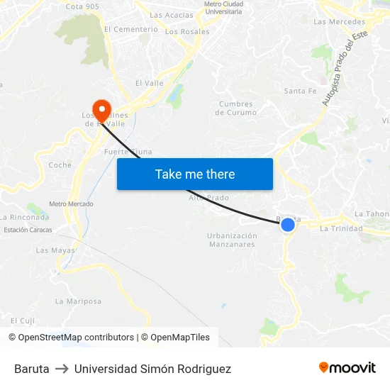 Baruta to Universidad Simón Rodriguez map