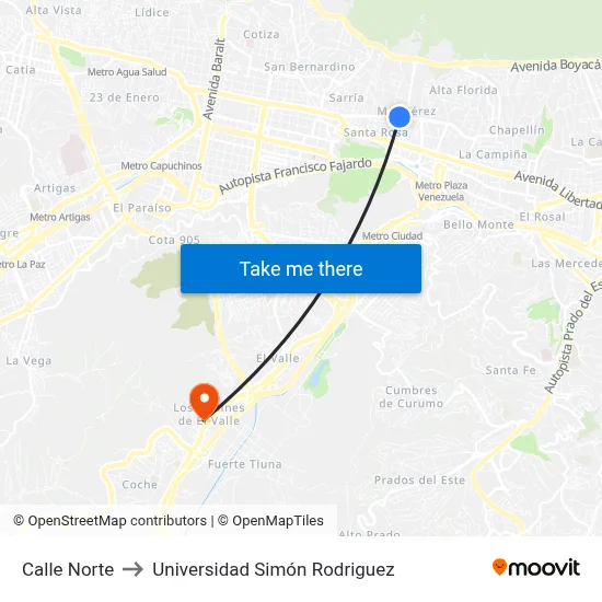 Calle Norte to Universidad Simón Rodriguez map