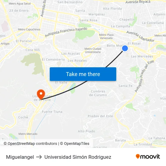 Miguelangel to Universidad Simón Rodriguez map