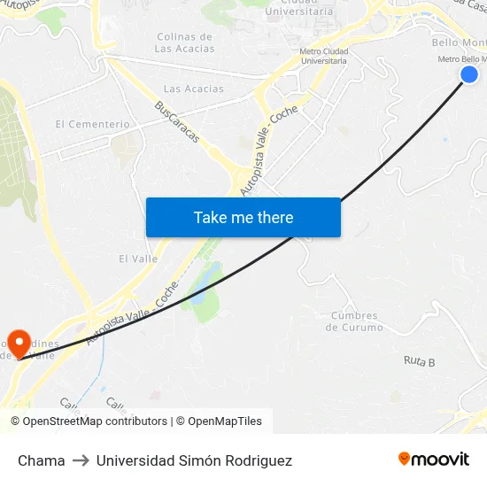 Chama to Universidad Simón Rodriguez map