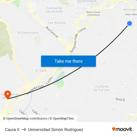 Caura II to Universidad Simón Rodriguez map