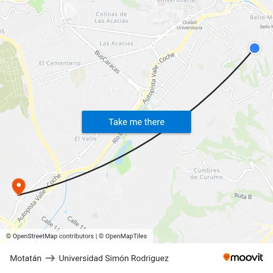 Motatán to Universidad Simón Rodriguez map