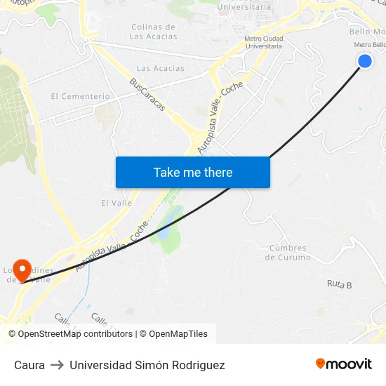 Caura to Universidad Simón Rodriguez map