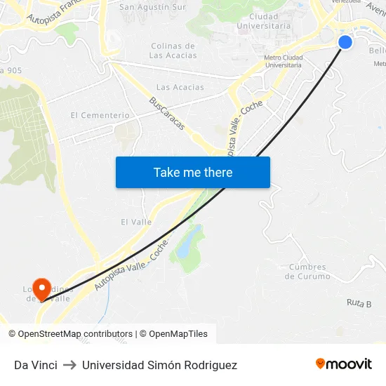 Da Vinci to Universidad Simón Rodriguez map