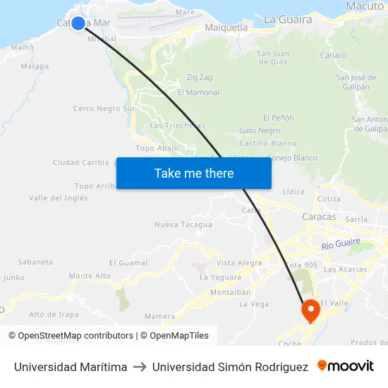 Universidad Marítima to Universidad Simón Rodriguez map