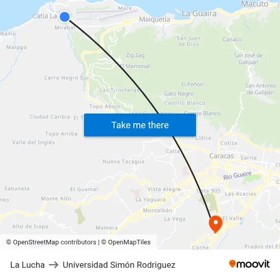 La Lucha to Universidad Simón Rodriguez map
