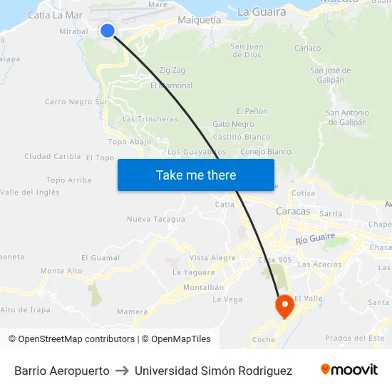 Barrio Aeropuerto to Universidad Simón Rodriguez map